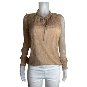 F. Joie Top Size M Brown Blouse Long Sleeve Round Neck NWT